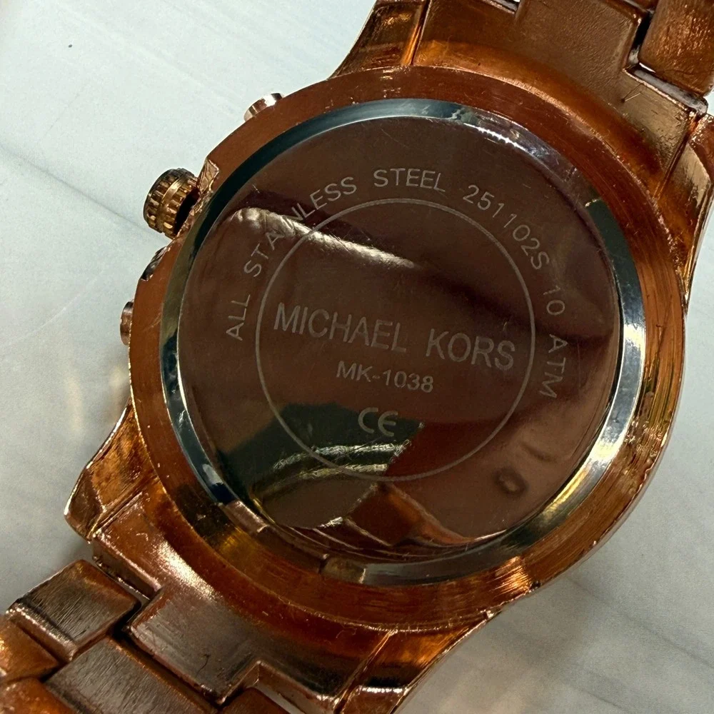 Michael Kors Rose Gold Tone Runway MK-1038 Oversized Logo Watch